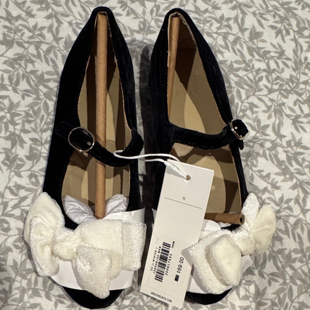 Janie and Jack Black Flats with White Bow